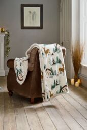 Deyongs Winter Deers Sherpa Fleece Throw - 140 x 180cm Soft Woodland Animal Blanket with Flannel Front & Cosy - 1846 in White - Size: 140 cm x 180 cm - thumbnail 1