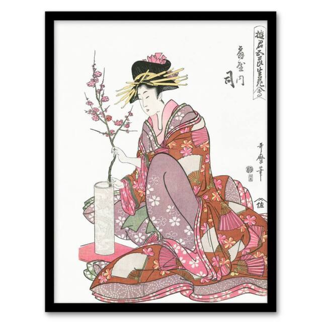 Artery8 Courtesan Tsukasa Of Ogiya Japan Framed Wall Art Print Utamaro Kitagawa in Pink - Size: A4 - image 1