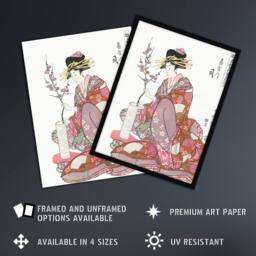 Artery8 Courtesan Tsukasa Of Ogiya Japan Framed Wall Art Print Utamaro Kitagawa in Pink - Size: A4 - thumbnail 2