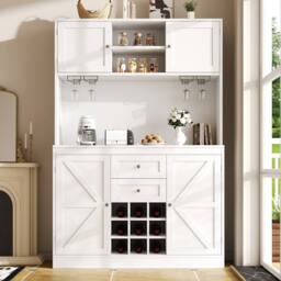 Matteo Tall Kitchen Sideboard - Wine Rack, 4 Doors, Adjustable Shelves, White - thumbnail 2