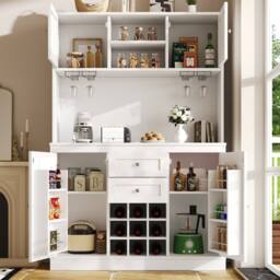 Matteo Tall Kitchen Sideboard - Wine Rack, 4 Doors, Adjustable Shelves, White - thumbnail 3