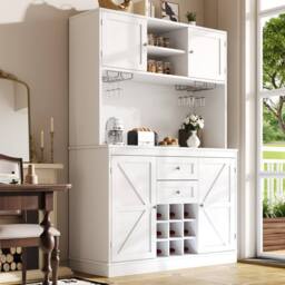 Matteo Tall Kitchen Sideboard - Wine Rack, 4 Doors, Adjustable Shelves, White - thumbnail 1