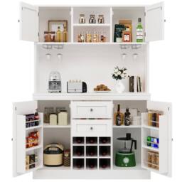 Matteo Tall Kitchen Sideboard - Wine Rack, 4 Doors, Adjustable Shelves, White - thumbnail 8
