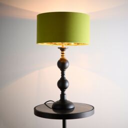 K LIVING Churchgate Black Metal Base Table Lamp with Velvet Shade in Grey - thumbnail 2