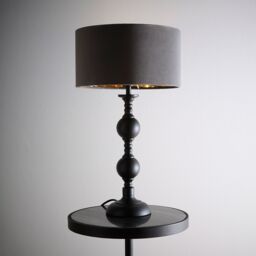 K LIVING Churchgate Black Metal Base Table Lamp with Velvet Shade in Grey - thumbnail 1