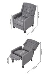 Living and Home Single Upholstered Sofa Pushback Recliner Chair Armchair in Grey - thumbnail 3