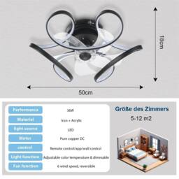 Nordara Smart LED Ceiling Fan with Light Remote Control 6-Speed Quiet Motor in Black - thumbnail 2
