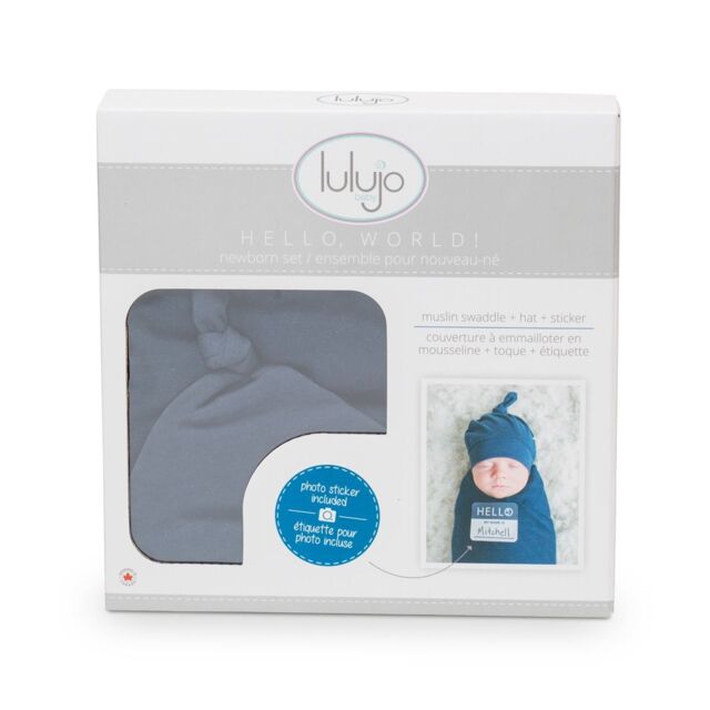 Lulujo Bamboo Hat & Swaddle Blanket Gift Set- Navy - image 1