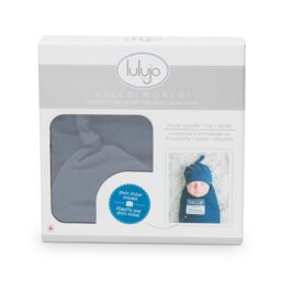 Lulujo Bamboo Hat & Swaddle Blanket Gift Set- Navy