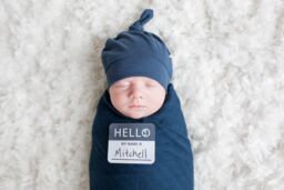 Lulujo Bamboo Hat & Swaddle Blanket Gift Set- Navy - thumbnail 3