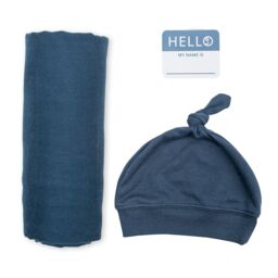 Lulujo Bamboo Hat & Swaddle Blanket Gift Set- Navy - thumbnail 2