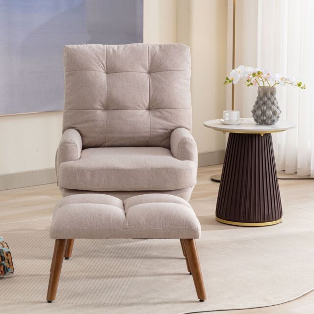 Matteo Beige Reclining Lounge Chair with Footrest & Side Pockets - image 1
