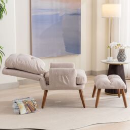 Matteo Beige Reclining Lounge Chair with Footrest & Side Pockets - thumbnail 4