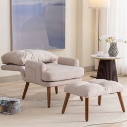 Matteo Beige Reclining Lounge Chair with Footrest & Side Pockets - thumbnail 7