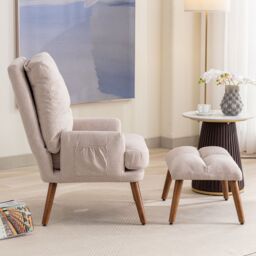 Matteo Beige Reclining Lounge Chair with Footrest & Side Pockets - thumbnail 5