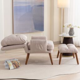 Matteo Beige Reclining Lounge Chair with Footrest & Side Pockets - thumbnail 8