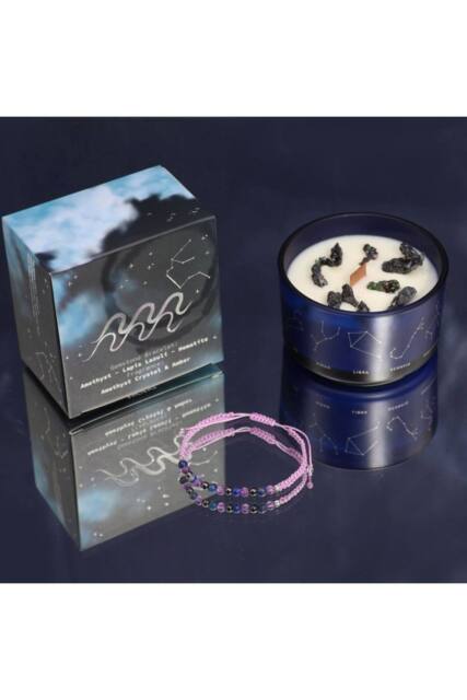KDMD Aquarius Zodiac Crystal Candle & Gemstone Bracelet Set in Blue - image 1
