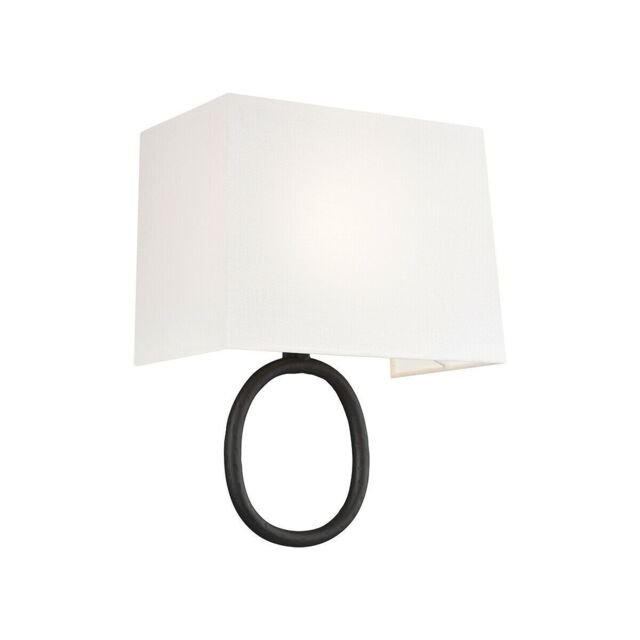 Loops Wall Light Oval Metal Hanging Detail White Linen Shade Aged Iron LED E27 60W - image 1