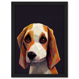 Artery8 Geometric Beagle Dog On Black Artwork Framed Wall Art Print A4 - thumbnail 1
