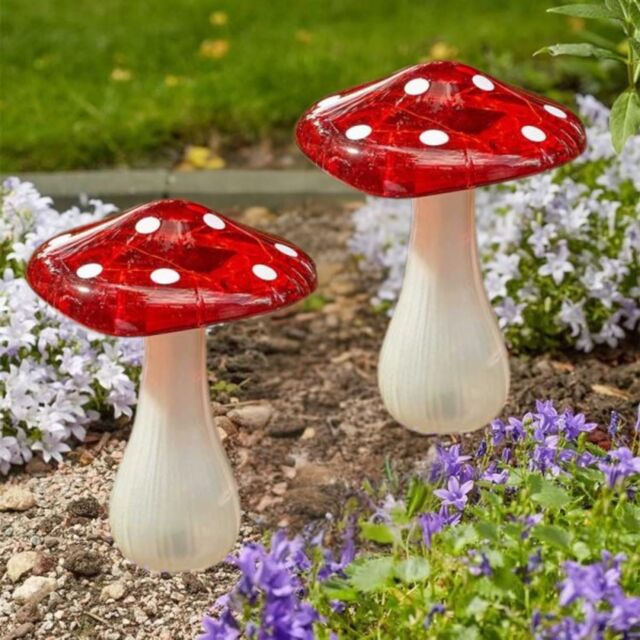 Marco Paul 2pck Large Solar Power Mushroom Garden Ornaments 23cm in Red - image 1