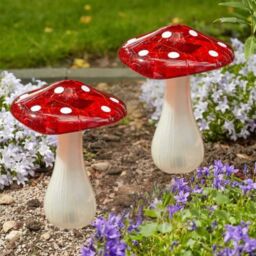 Marco Paul 2pck Large Solar Power Mushroom Garden Ornaments 23cm in Red - thumbnail 1