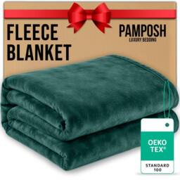 Pamposh Extra Large Flannel Fleece Blanket Reversible Bed & Sofa Throw in Emerald - Size: Medium - thumbnail 2