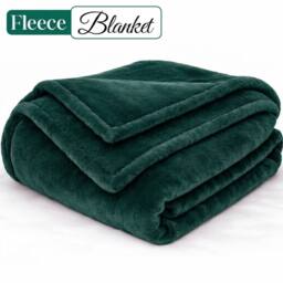 Pamposh Extra Large Flannel Fleece Blanket Reversible Bed & Sofa Throw in Emerald - Size: Medium - thumbnail 1