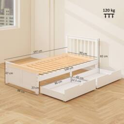 HOMCOM Storage Bed with 2 Drawers, Pine Wood Bed Frame, 90 x 190 cm, White - Size: Single - thumbnail 3