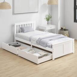 HOMCOM Storage Bed with 2 Drawers, Pine Wood Bed Frame, 90 x 190 cm, White - Size: Single - thumbnail 2