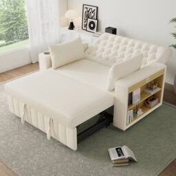 BTM Folding Sofa Bed Storage USB Cup Holders Convertible Sleeper Sofa in Cream - thumbnail 3