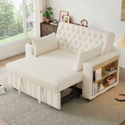 BTM Folding Sofa Bed Storage USB Cup Holders Convertible Sleeper Sofa in Cream - thumbnail 2