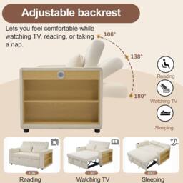 BTM Folding Sofa Bed Storage USB Cup Holders Convertible Sleeper Sofa in Cream - thumbnail 7