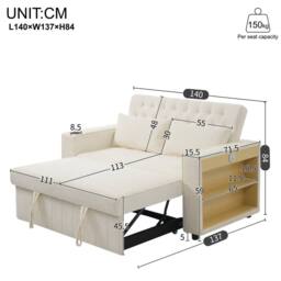 BTM Folding Sofa Bed Storage USB Cup Holders Convertible Sleeper Sofa in Cream - thumbnail 9