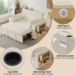 BTM Folding Sofa Bed Storage USB Cup Holders Convertible Sleeper Sofa in Cream - thumbnail 8
