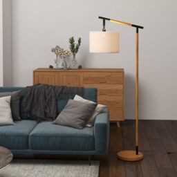 HOMCOM Modern Floor Lamp with 350° Rotating Lampshade, LED Bulb Included in Brown