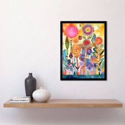 "Artery8 Wall Art Print Garden Flowers In Spring Folk Art Watercolour Painting Art Framed - Size: W12"" x H16""" - thumbnail 2