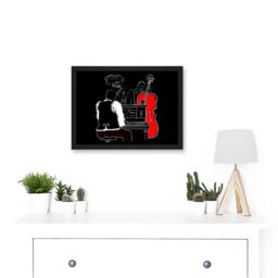 Artery8 Musicians Jazz Piano Illustration Red Bass Bar Music Artwork Framed Wall Art Print A4 in Black - thumbnail 2