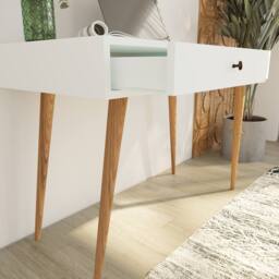 BIMOSSA , 114x56 cm Desk for Home Office & Study, Writing Table, Workstation w/ Drawers & Open Shelf, Office Laptop, Kids or Laptop Desktop Table - thumbnail 5