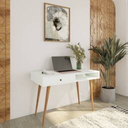 BIMOSSA , 114x56 cm Desk for Home Office & Study, Writing Table, Workstation w/ Drawers & Open Shelf, Office Laptop, Kids or Laptop Desktop Table - thumbnail 1