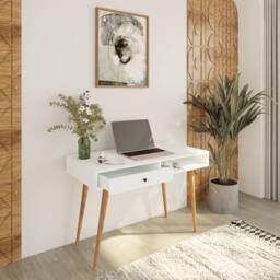 BIMOSSA , 114x56 cm Desk for Home Office & Study, Writing Table, Workstation w/ Drawers & Open Shelf, Office Laptop, Kids or Laptop Desktop Table - thumbnail 3