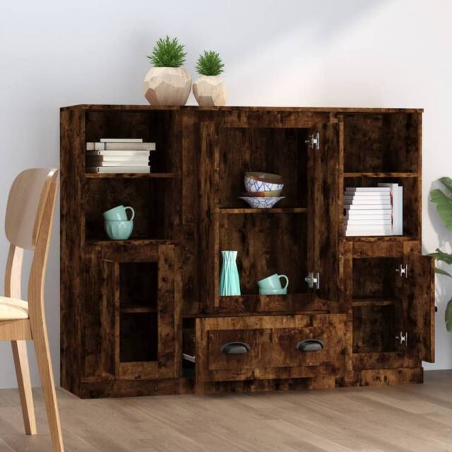 Berkfield Home Highboards 3 pcs Smoked Oak Engineered Wood in Brown - image 1