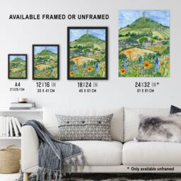 "Artery8 Glastonbury Tor Spring Floral Somerset Painting Framed Art Print in Green - Size: W12"" x H16""" - thumbnail 3
