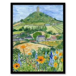 "Artery8 Glastonbury Tor Spring Floral Somerset Painting Framed Art Print in Green - Size: W12"" x H16""" - thumbnail 1
