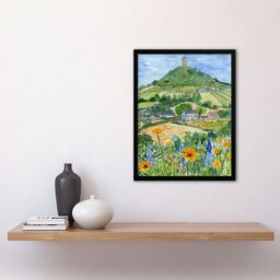 "Artery8 Glastonbury Tor Spring Floral Somerset Painting Framed Art Print in Green - Size: W12"" x H16""" - thumbnail 4