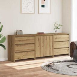 Berkfield Home 3 Piece Sideboard Artisan Oak Engineered Wood in Brown - thumbnail 3