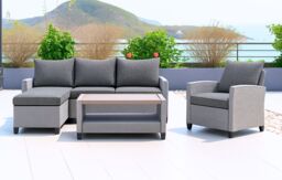 Mint Outdoor Stockholm Outdoor Chaise Lounge Set with Armchair- Rattan Garden Removable Cushions in Grey