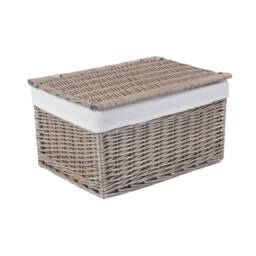 Red Hamper Wicker Set of 3 Small Antique Wash Cotton Lined Storage Basket in Brown - thumbnail 3