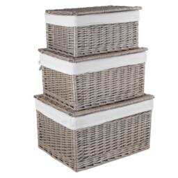 Red Hamper Wicker Set of 3 Small Antique Wash Cotton Lined Storage Basket in Brown