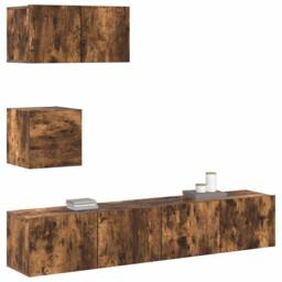 Berkfield Home Modern 4 Piece TV Cabinet Set Smoked Oak Engineered Wood in Brown - thumbnail 4