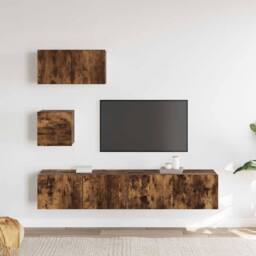 Berkfield Home Modern 4 Piece TV Cabinet Set Smoked Oak Engineered Wood in Brown - thumbnail 1
